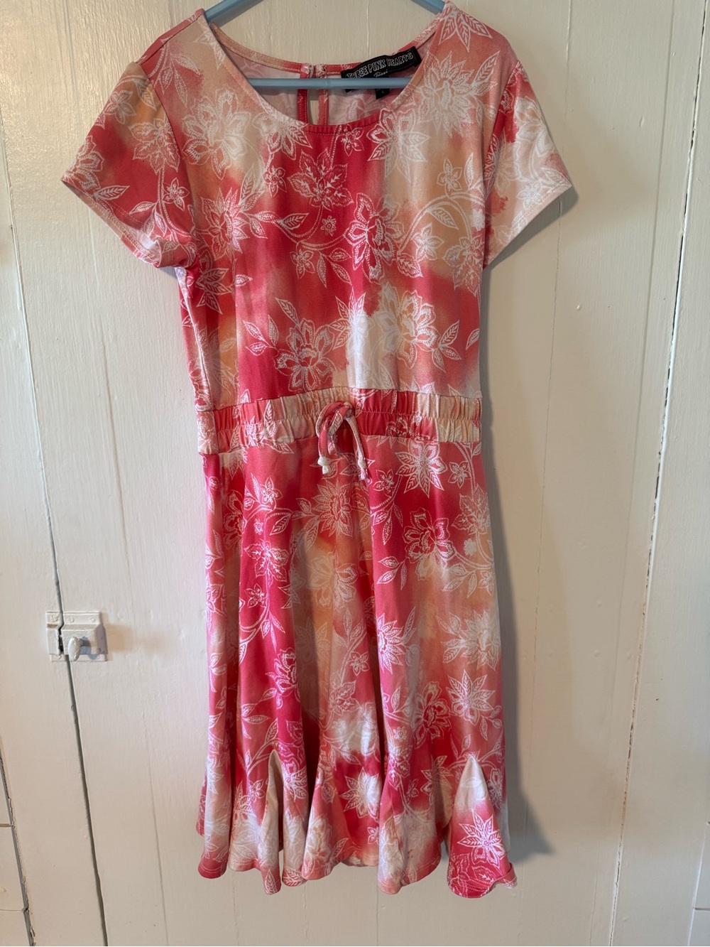 Three Hearts Coral Pink Floral Tie-Waist Casual Dress